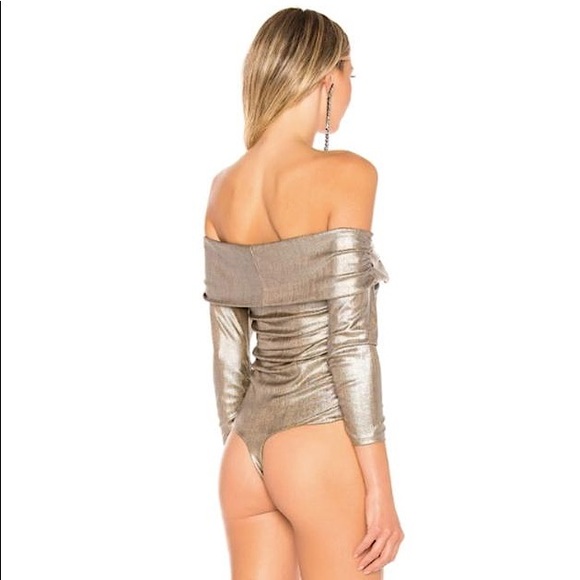 MAJORELLE Cypress Bodysuit Metallic Bronze Taupe Off Shoulder OnePiece Party Top - Picture 4 of 12